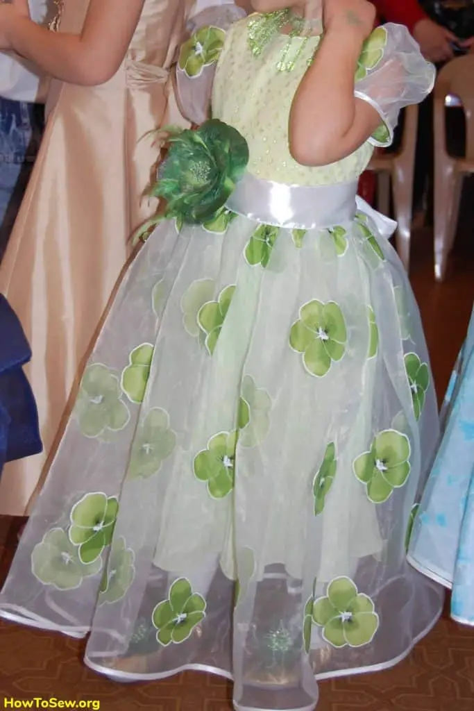 Kids holiday dress with green flowers