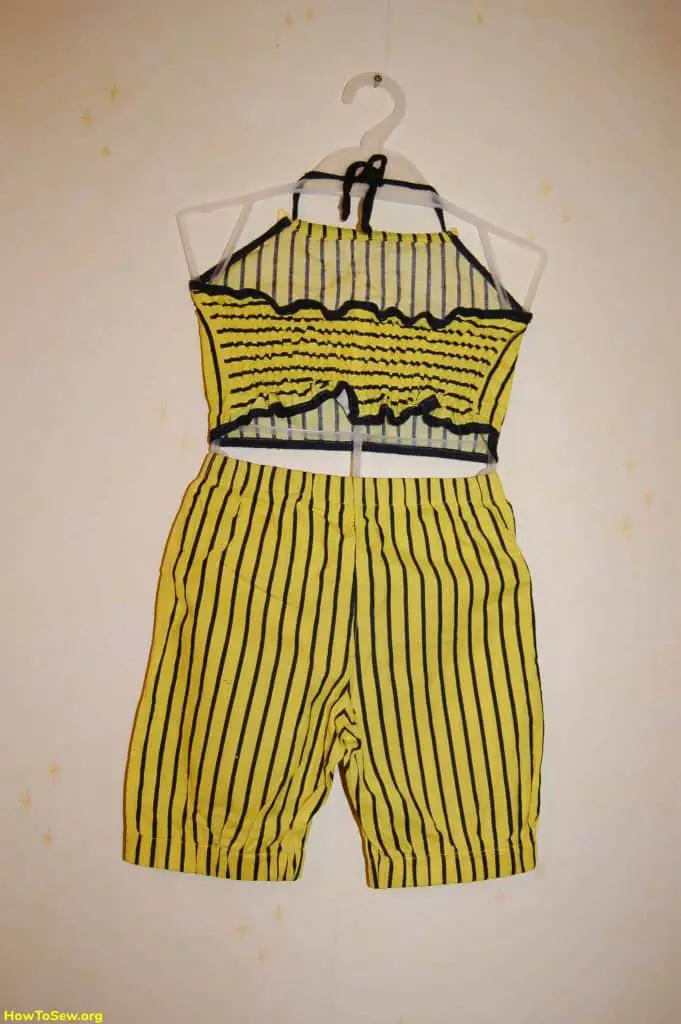 Kids costume made of striped fabric: Breeches, T-shirt, Panama